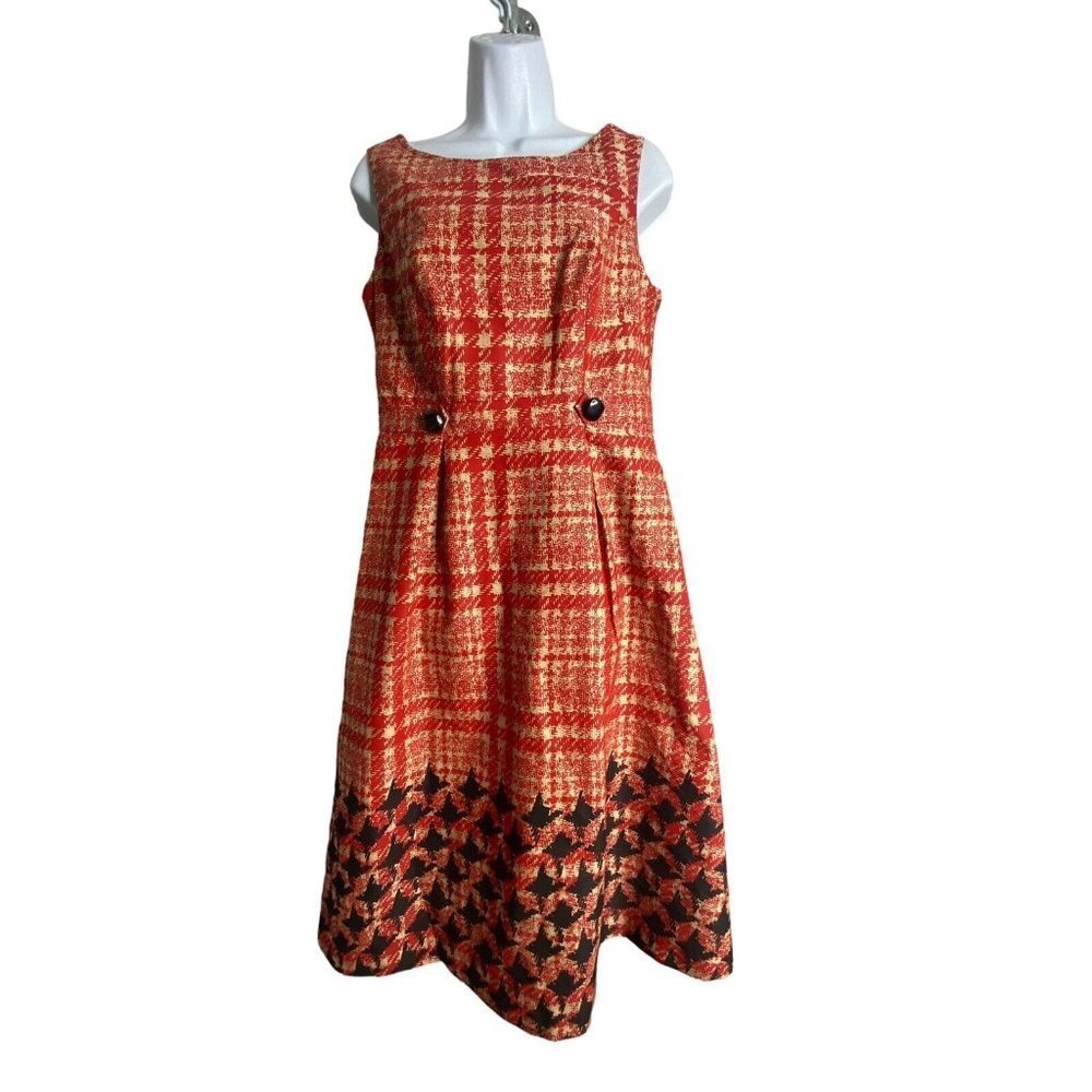 Merona Womens A-Line Dress Sleeveless Lined 2 Button Detail Burnt Orange Size 8